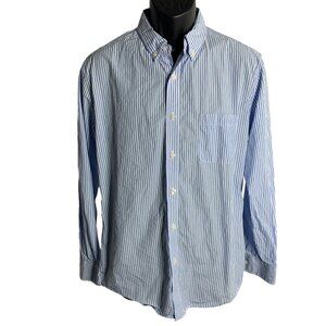 Nat Nast Button Down Long Sleeve Shirt M White Blue Striped Chest Pocket Collar